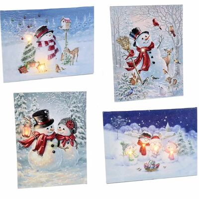 Snowman canvas paintings with LED and fiber optic lights