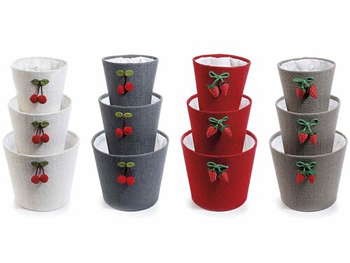 Cestini porta vaso in juta con decoro frutta e interno impermeabile in set da 3 pz