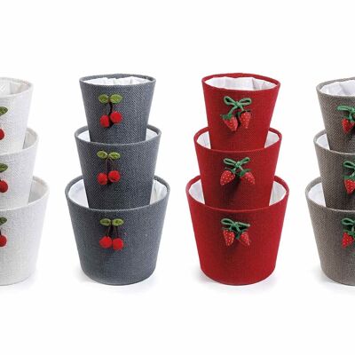Jute vase baskets with fruit decoration and waterproof interior in a set of 3 pcs