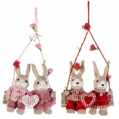 Pair of fiber bunnies on a swing to hang