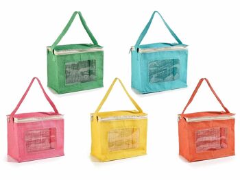 Sacs en jute colorés avec fenêtre en PVC transparent, bandoulière et zip