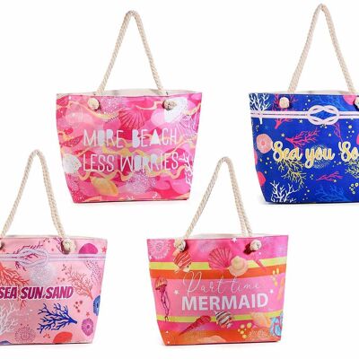 Women's fabric beach bags with rope handles and "In Fondo al Mar" marine prints