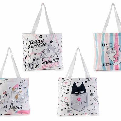 Borse moda donna shopper con stampa "Happy cats" e manici in tela design 14zero3