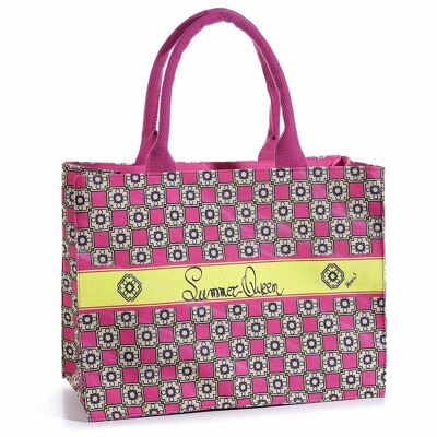 Spring summer women's fashion handbag: fabric tote bag with "Summer Queen" handles