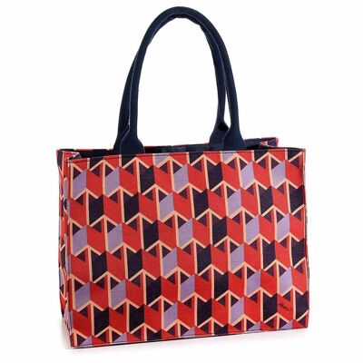 Borse a mano donna / Tote bag in tessuto con manici "Geometrie Moda Rosso"