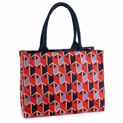 Bolsos mujer / Bolso tote de tela con asas "Geometrie Moda Rosso"