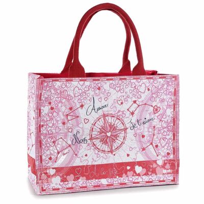 Tote bag / handbags in fabric with handles "Je t'aime" "SoChic" design