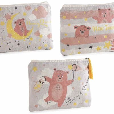 Pochette orsetto in cotone "Birba Bear" con zip e nappina 14zero3