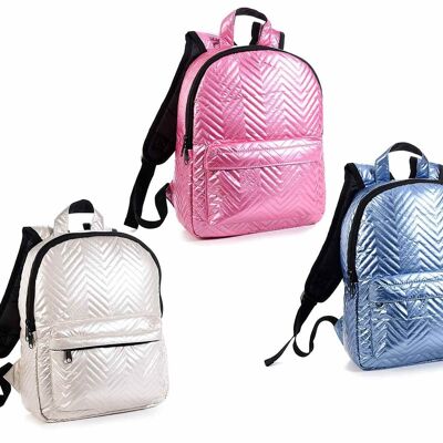 Mochilas de moda para mujer en tejido acolchado con bolsillo frontal y cremallera