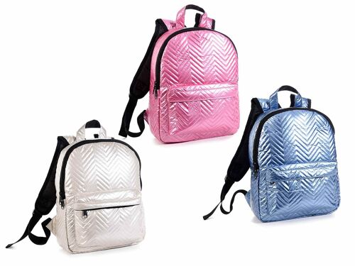 Zaini moda donna in stoffa matelassè con tasca frontale e zip