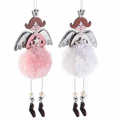 Angeli gambe lunghe con pompon in morbido eco-fur da appendere