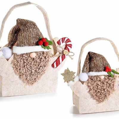 Bags for Santa Claus in cloth and fabric with beard, Christmas sweet, hat and glittery star