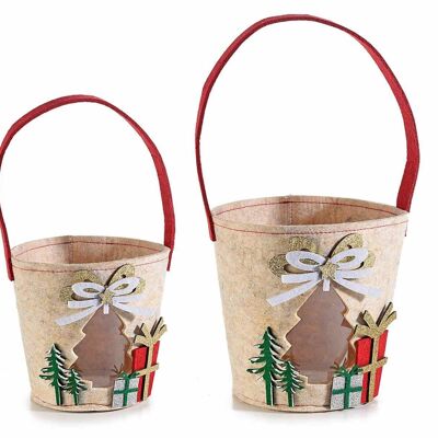 Set of 2 bucket bags with transparent Christmas tree window