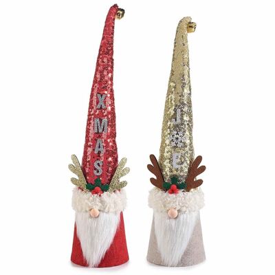 Cloth gnome / Santa with sequined reindeer hat and bell