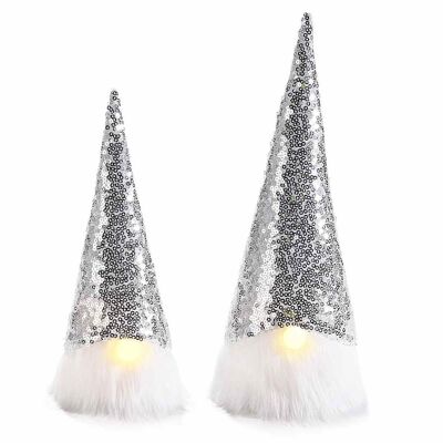 Gnomi natalizi in stoffa con naso luminoso e cappello in paillettes in set da 2 pezzi