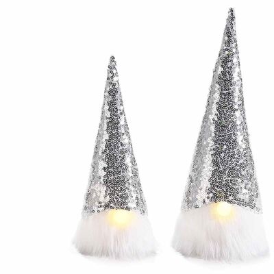 Gnomi natalizi in stoffa con naso luminoso e cappello in paillettes in set da 2 pezzi