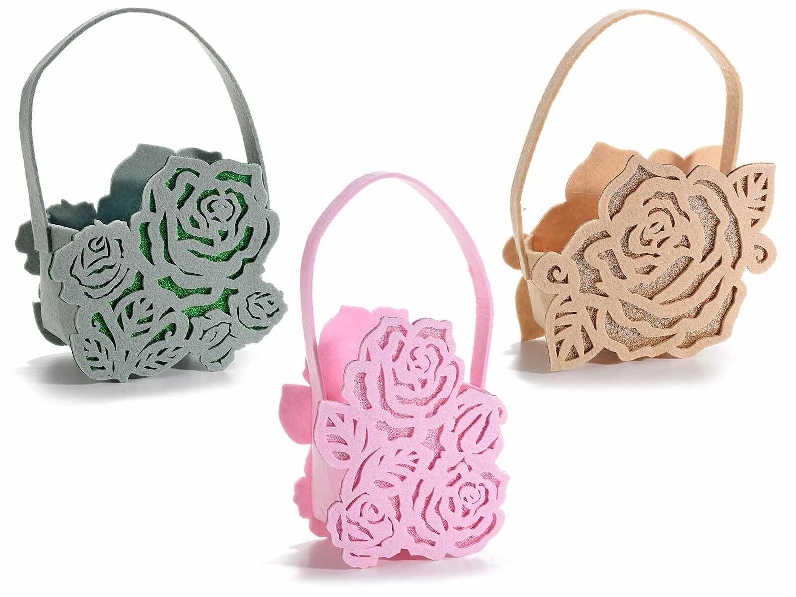 Borsette a rosa in panno con glitter "Rose"