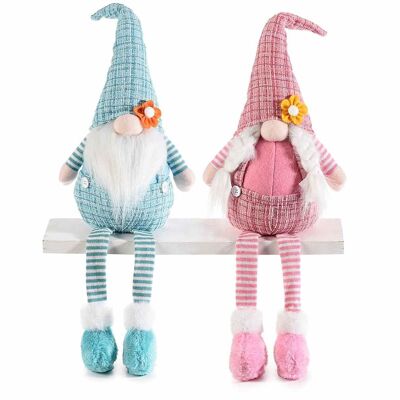 Long-legged spring gnomes made of fabric with flower on the hat