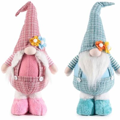 Fabric gnomes with dungarees and flowers on the hat