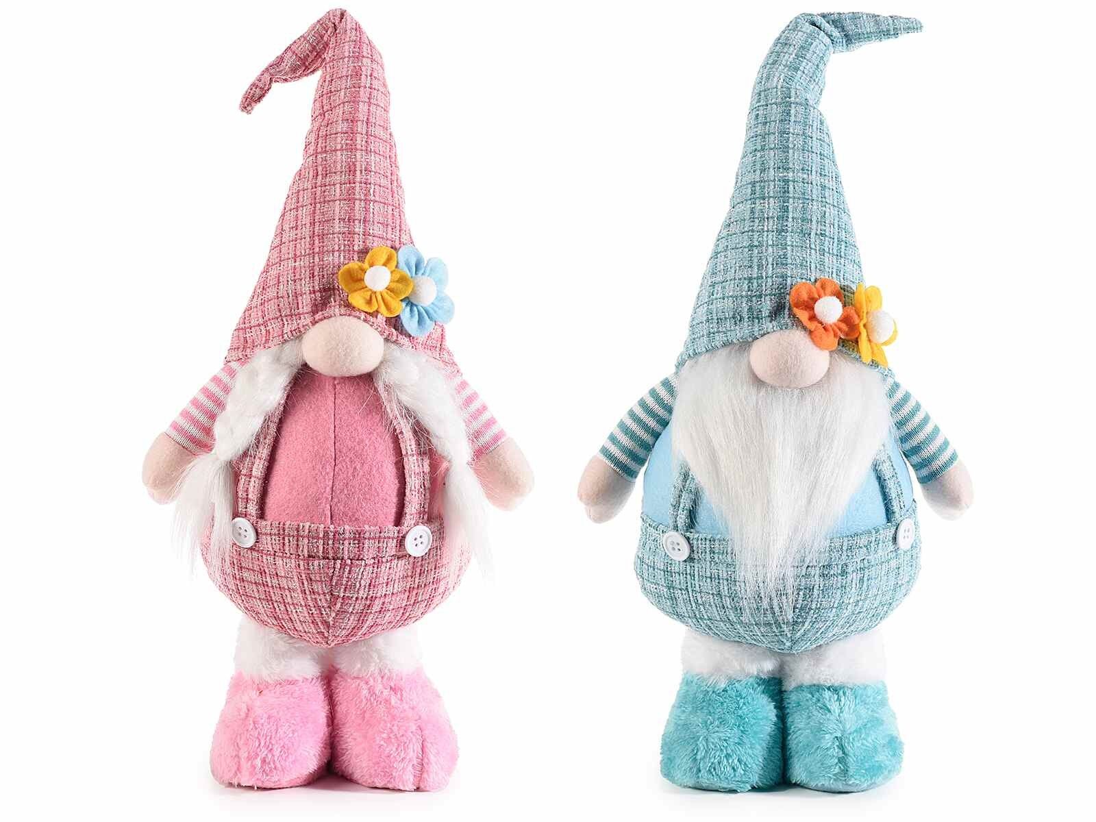 Stoffzwerge mit Latzhose und Blumen auf der Mütze