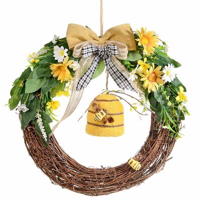 Ghirlande in legno da appendere con casetta api, fiori, fiocco