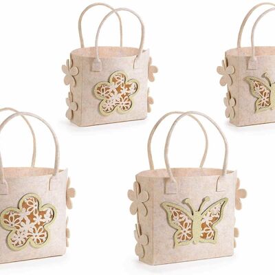 Cloth handbags with laser-cut butterflies and flowers in a set of two