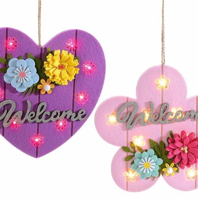 Welcome decorations in colored cloth with LED lights to hang