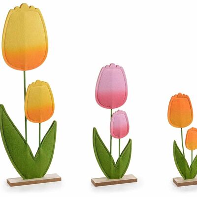 Decorative tulips in colored cloth on a wooden base in a set of 3 pairs