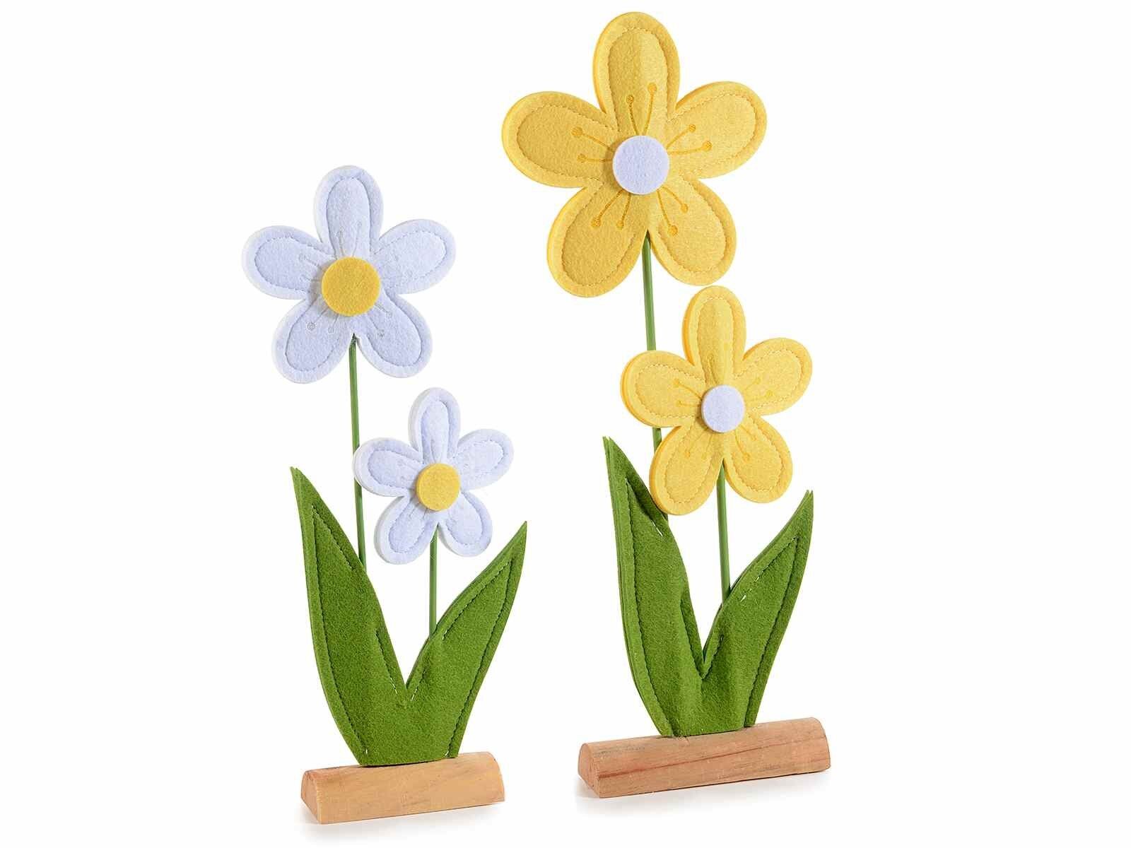 Fiori in panno su base legno da appoggiare in set da due pezzi