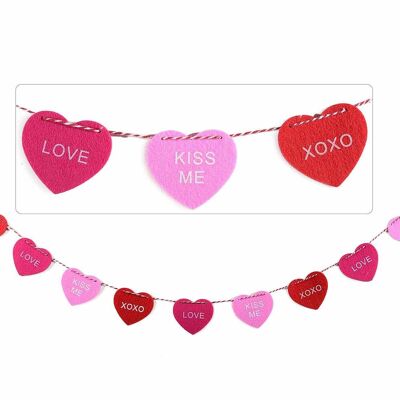 Garland festoons with cloth/felt hearts and writing