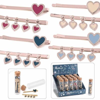 Heart decoration hair clips with glass test tube and display with 14zero3 design in set of 2 pcs