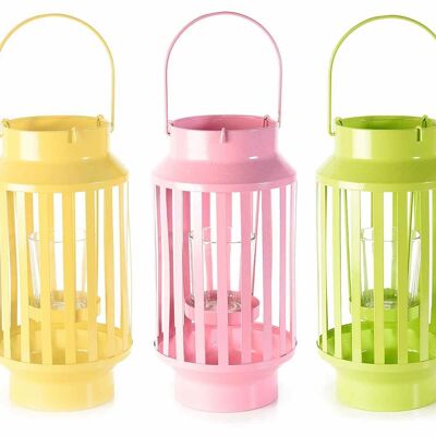 Lanterns with candle holders in glass and colored metal