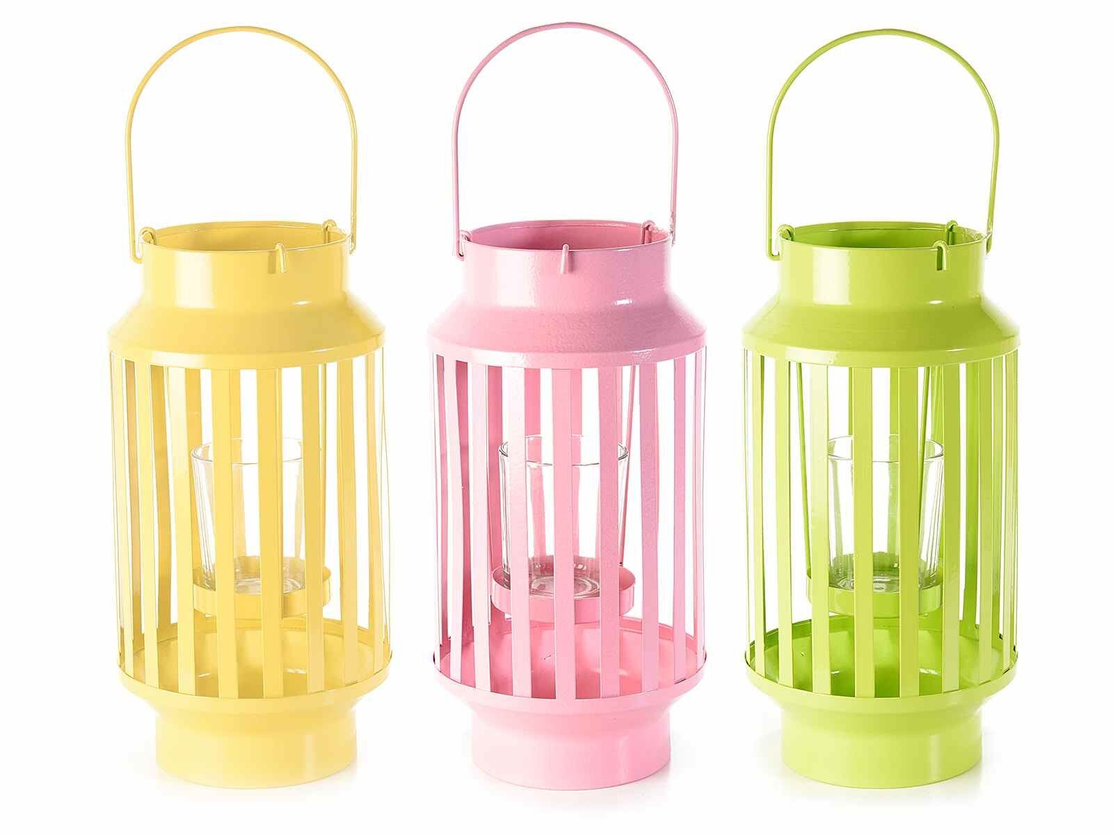 Lanterns with candle holders in glass and colored metal