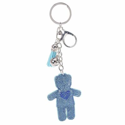 Blue baby charms / key ring with glitter, tassel and pendant heart 14zero3