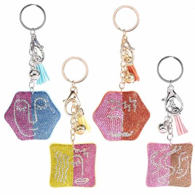 Porte-clés / charm coloré avec strass et pendentifs 14zero3