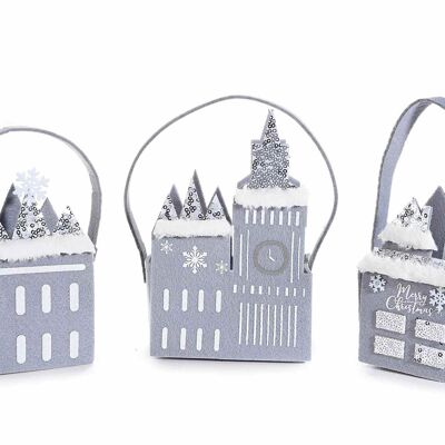Bolsos casita navideños de tela con lentejuelas y detalles de pelo sintético