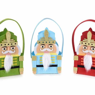 Christmas bags in colored nutcracker soldier cloth with golden glitter details