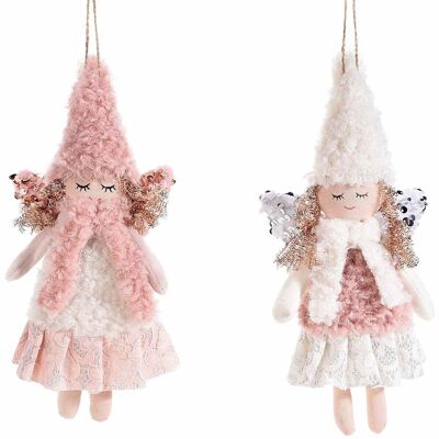 Decorative faux fur hanging angels with lace skirt and sequin wings