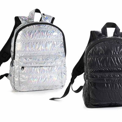 Opaque down jacket style fabric backpacks with front pocket