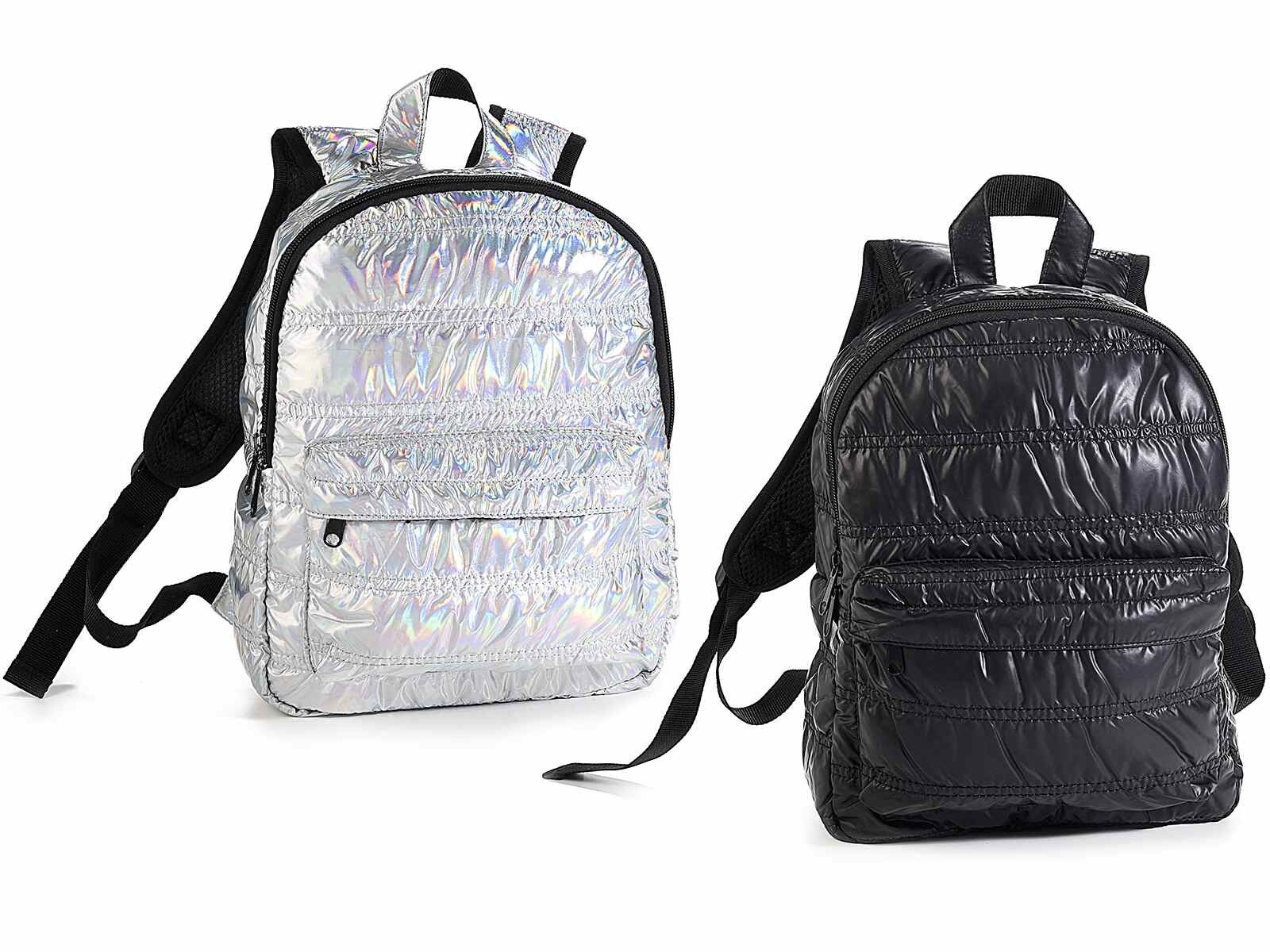 Blickdichte Stoffrucksäcke im Daunenjacken-Stil mit Vordertasche