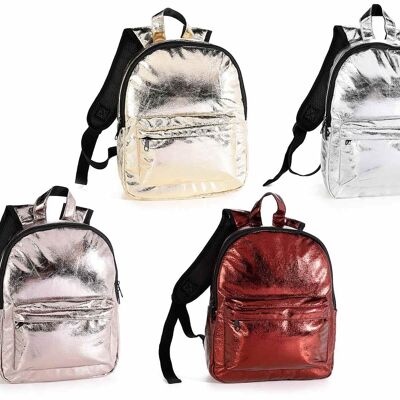 Metallic hammered effect imitation leather backpacks with pocket