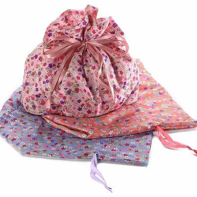 Floral print canvas dove holder bags with satin cord