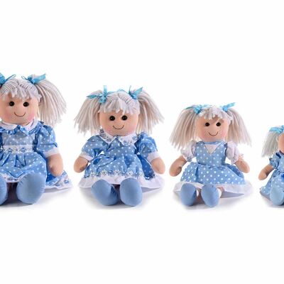 Ensemble de 4 poupées en tissu rembourrées avec des vêtements bleu clair et des cheveux doux