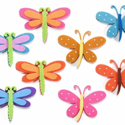 Butterfly decoration in colored cloth with double-sided adhesive in a pack of 8 pieces