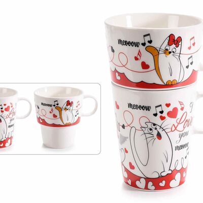 Mugs Chats amoureux en lot de deux pièces en porcelaine à décor "Chats amoureux"