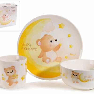 Porcelain plate, cup and bowl set with bear decoration in gift box 14zero3