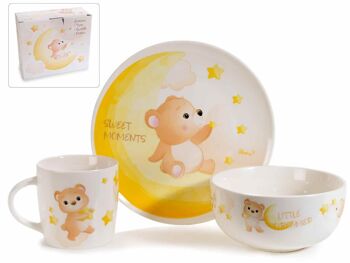 Ensemble assiette, tasse et bol en porcelaine à décor d'ours dans un coffret cadeau 14zero3