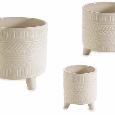 Vases avec pieds en porcelaine polie travaillés en lot de 3 pièces