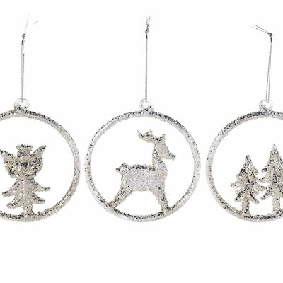 Glass Christmas decorations with silver glitter to hang