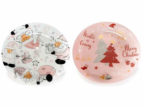 Piatti tondi natalizi in vetro design in rosa 14zero3 Sweet Santa